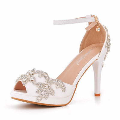 Shallow Fish Mouth Rhinestone High-heeled Sandals