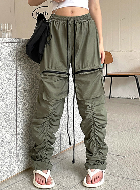 Low Waist Strap Large Pocket Frock Trousers