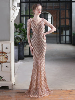 Mermaid V-neck Sequins Beading Party Dress