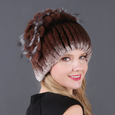 Rex Rabbit Fox Fur Hat Female Genuine Fur Caps