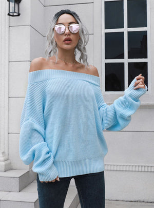Off the Shoulder Loose Long-sleeved Sweater