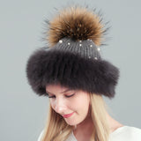 Thickened Rabbit Hair Blended Pearl Knitted Hat