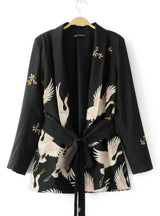 Loose Jacket Animal Crane Print Kimono Suit jacket