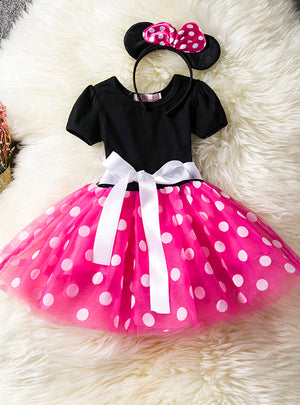 Girls Cosplay Cartoon Short Sleeve Polka Dot Princess Dress
