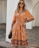 Bohemian Holiday Style Print Dress