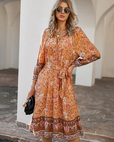 Bohemian Holiday Style Print Dress