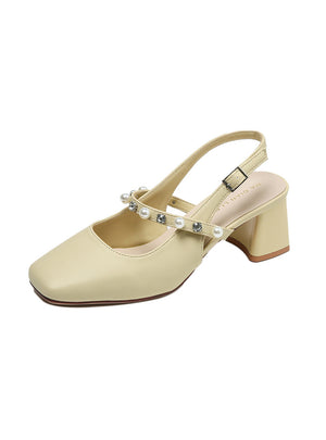 Square-headed Thick-heeled Pearls Sandals