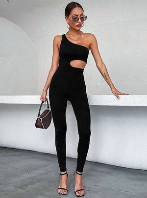 Hollow One-shoulder Black Jumpsuit