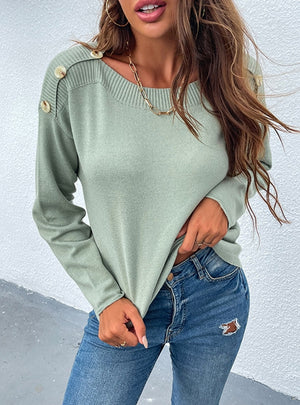 Women Long Sleeve Button Pullover Sweater
