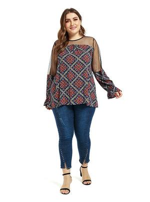 Lace Stitching Light Cooked Printed Top