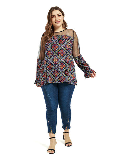 Lace Stitching Light Cooked Printed Top