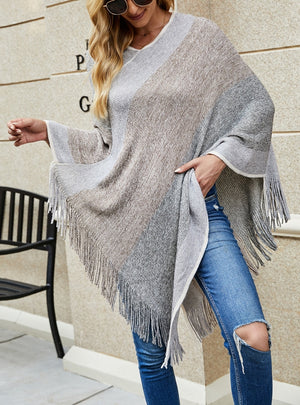 Striped Colored Cloak Tassel Knitted Scarf Shawl