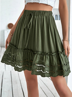 Women Green Lace Stitching Skirt
