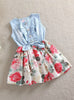 Sleeveless Denim Floral Dresses With Button Kids Princess