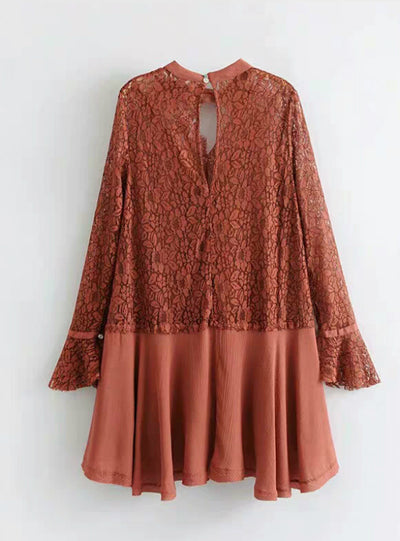 V-Neck Lace Cute Hollow Out Mini Female Dress