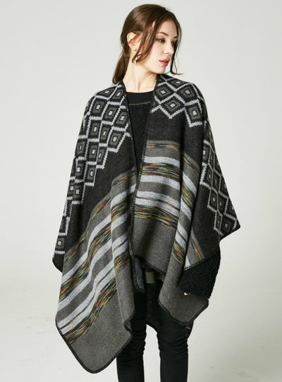 Diamond Striped Shawl Women's Double-Sided Cloak