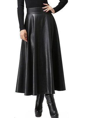 High Waist Black PU Leather Skirt