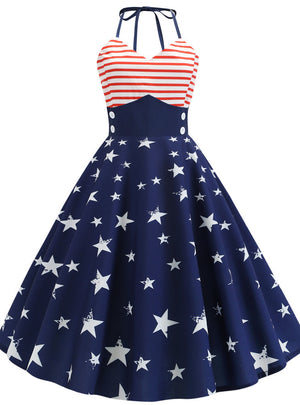 Halter Print Big Swing Dress