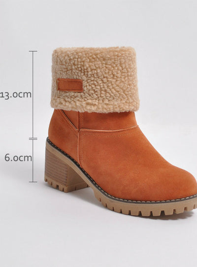 Snow Boots Fashion Square High Heels Ankle Boots 