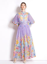 Long Sleeve Printed Shirt+Skirt Two Piece Suit