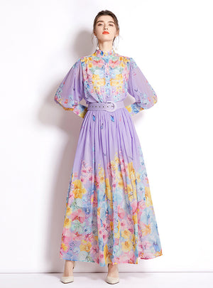 Long Sleeve Printed Shirt+Skirt Two Piece Suit