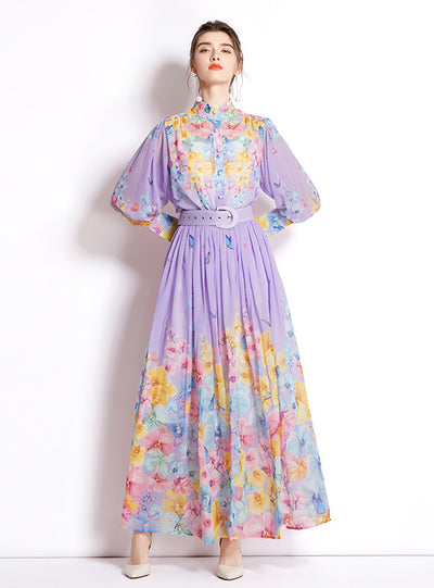 Long Sleeve Printed Shirt+Skirt Two Piece Suit