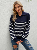 Contrast Color Loose Pullover Lapel Sweater