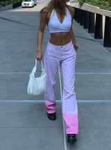 Tie-dyed High Waist Straight Contrast Color Jeans