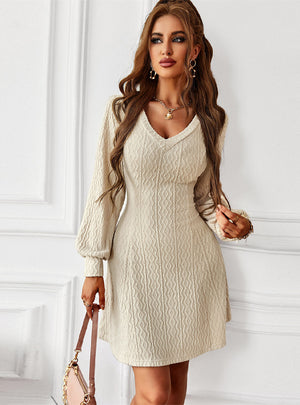 Warm Autumn Winter V-neck Dress