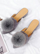 Women Flats Shoes Pompom Faux Fur Pointed Toe 