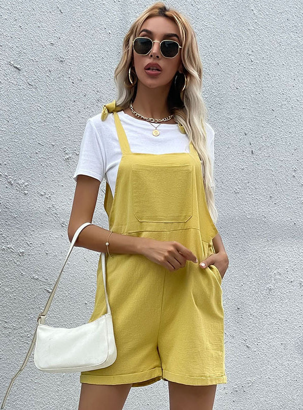 Shorts wide-leg Pants Straps Cotton Jumpsuit