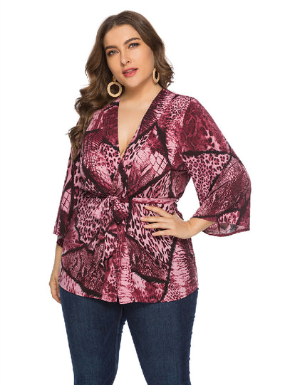 Loose Snakeskin Cardigan Lace-up Top