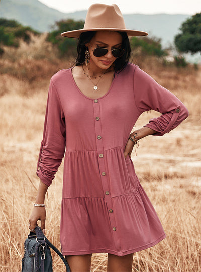 Round Neck Casual Knit Long Sleeve Dress