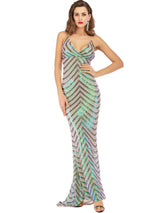 V-neck Backless Stretch Sequined Dress