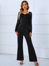 Solid Color Lace Long Sleeve Jumpsuit