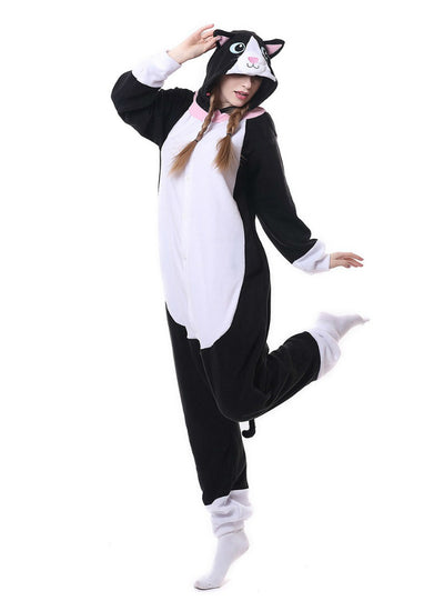 Flannel Black Cat Onesie Pajama Animal For Women