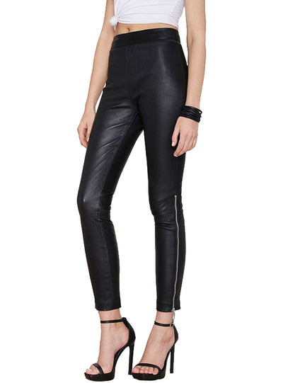 Pencil Pants Zippers Back Pu Leather Pants