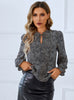 Button Round Neck Long Sleeve Flared Sleeve Shirt