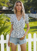 Chiffon Printed V-neck Trumpet Short Sleeve Shirt