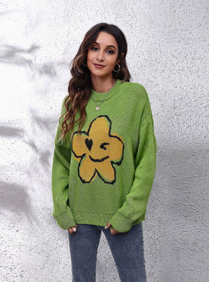 Cartoon Smiley Face Color Matching Sweater