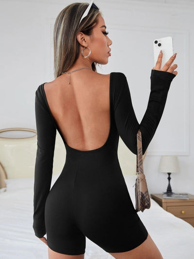 Open-back Slim Long-sleeved Tight Jumpsuit