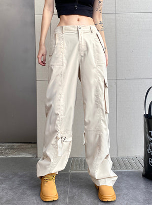 Straight Streamers Pockets Pants