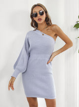 Inclined Long Sleeve Sweater Dress