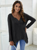 V-Neck Irregular Casual Slub Cotton T-shirt
