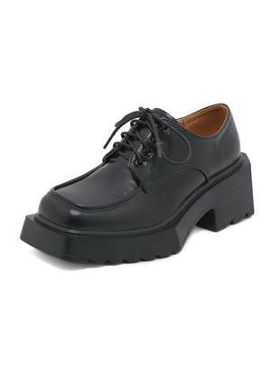 Matte Thick-soled Square-headed Leather Shoes
