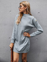 Gray Pullover Slim Solid Color Long Sleeve Dress