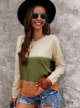 Spliced Sweater Long Sleeve Casual Top