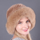 Warm Winter Fox Fur Rex Rabbit Fur Woven Hat