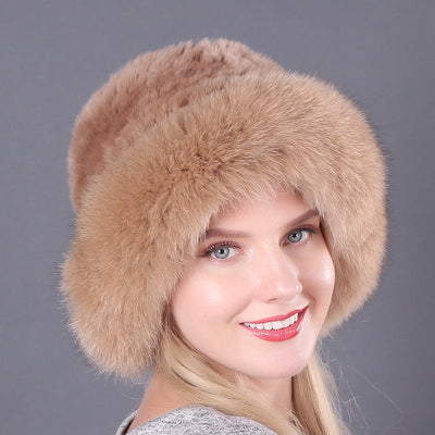 Warm Winter Fox Fur Rex Rabbit Fur Woven Hat