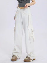 Vintage Ribbon V-shaped Loose Wide-leg Pants